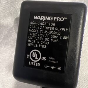 Waring Pro AC/DC Adapter Model YL-35-090080D 9V DC 80mA Series 1103‎